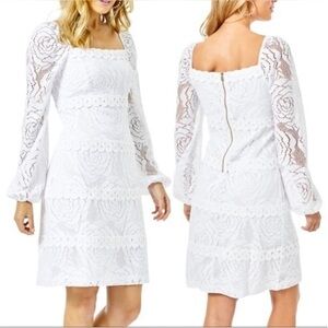 Lilly Pulitzer Zoella Lace Long Sleeve Dress Women 0 White Bungalow Blossom NWT
